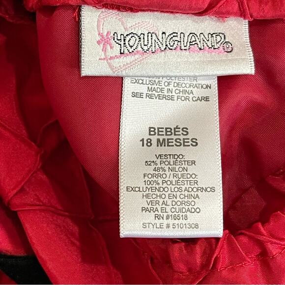 Youngland Red Dress w/ Black Velour Waist Tie & Raised Quilt-like Design - 18M - Picture 8 of 11